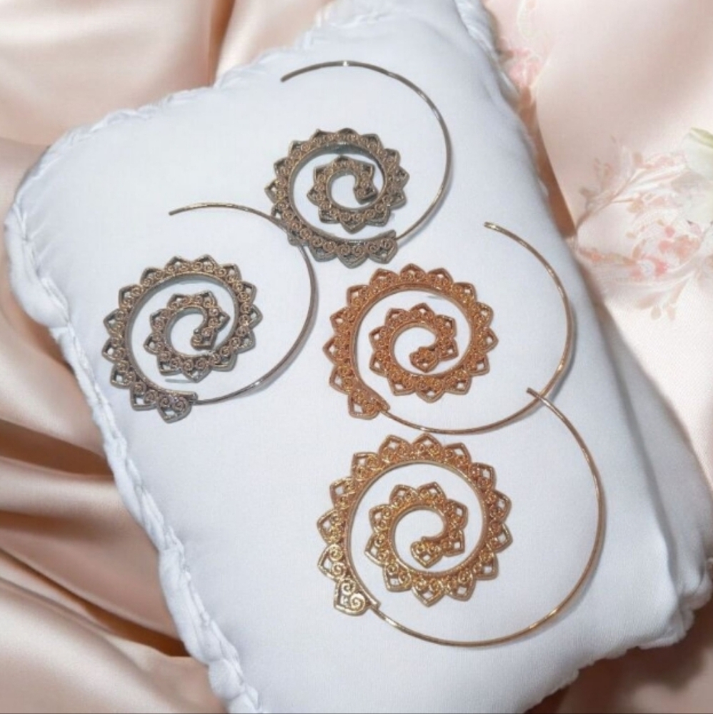 Spiral Hoop Earrings in Silver and Gold - Picture 4 of 16